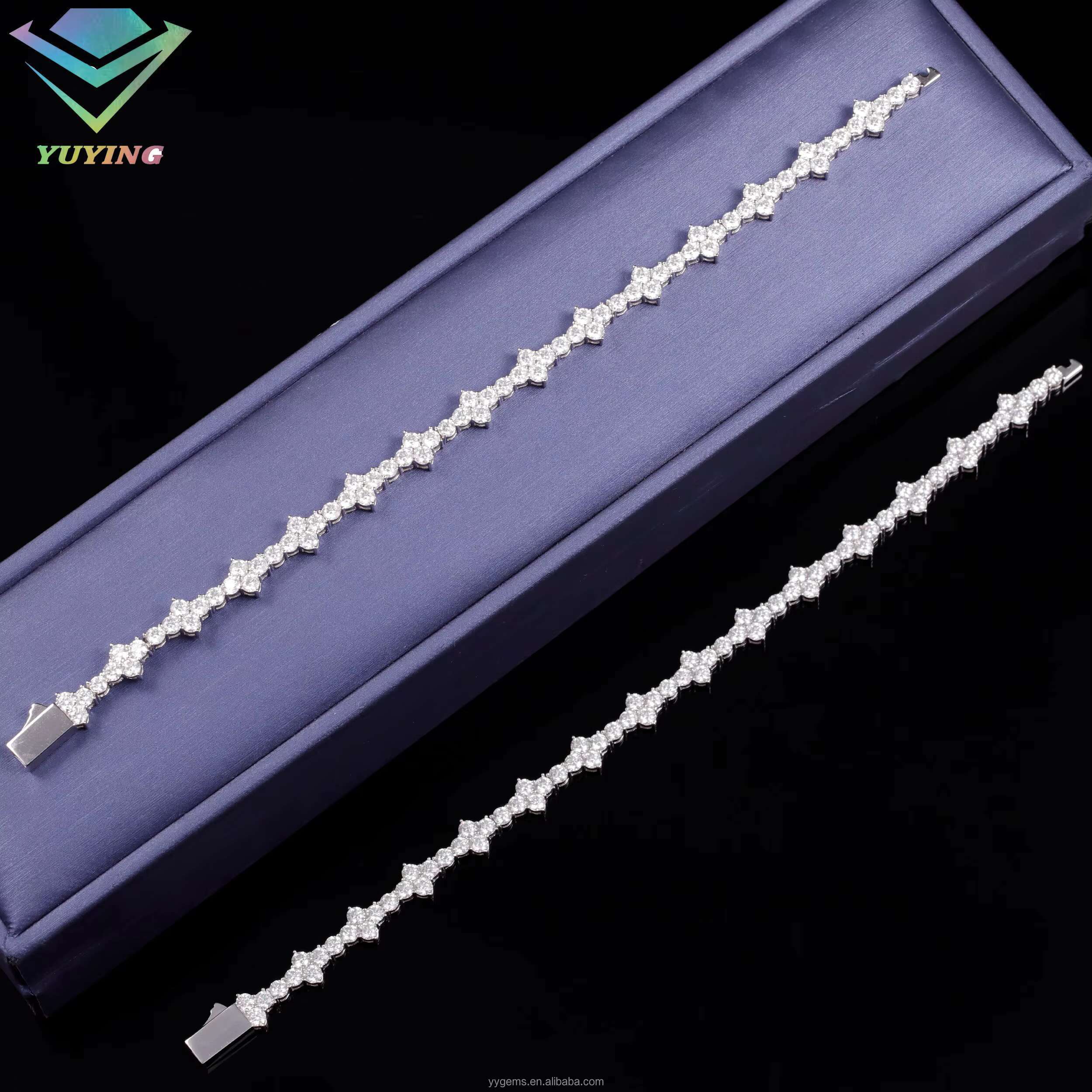 Fashion White Gold Plated 3mm VVS Moissanite Tennis Chain Silver Cross Charms Style Link Cuban Chain Hip Hop Women Men Jewelry