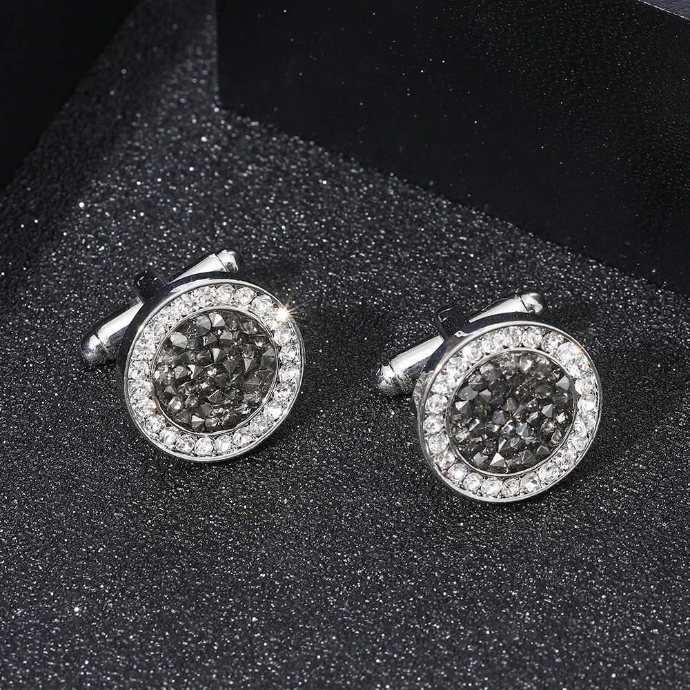 2 pieces/set of new high-end fashionable mens shirt crystal cufflinks luxurious design silver round blue rhinestone cufflinksT250412