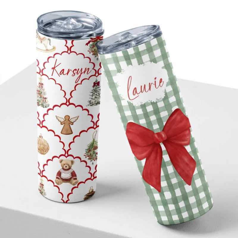 Christmas 20oz Personalized Christmas Travel Mug Custom Name Trendy Coquette Bow Design Xmas Style Double Wall Insulated Tumbler Christmas Y251112
