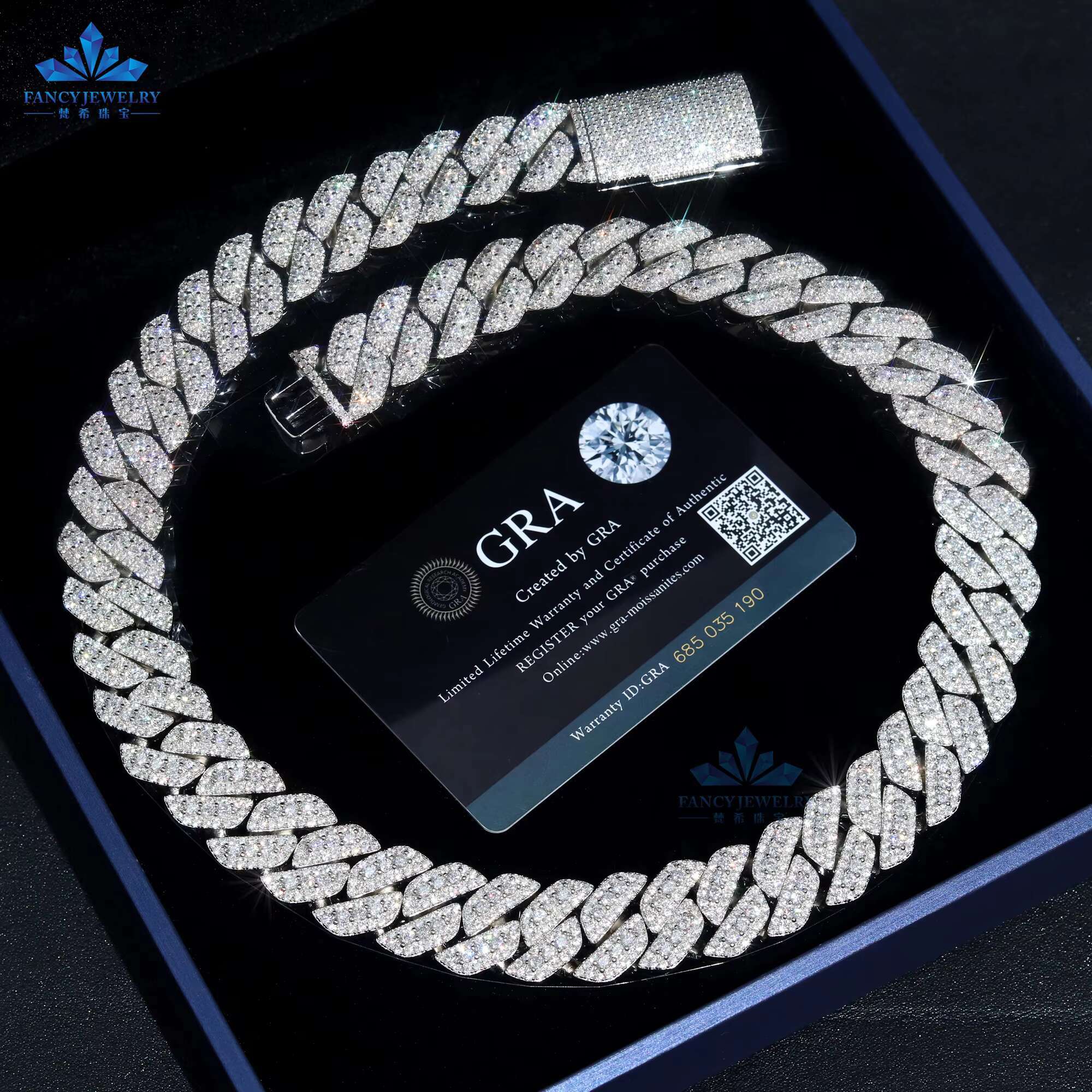 Pass Tester 18mm Width 3 Rows Miami Cuban Necklace 7-24 Inches D VVS Melee Round Moissanite Diamond 925S Hip Hop Link Chain