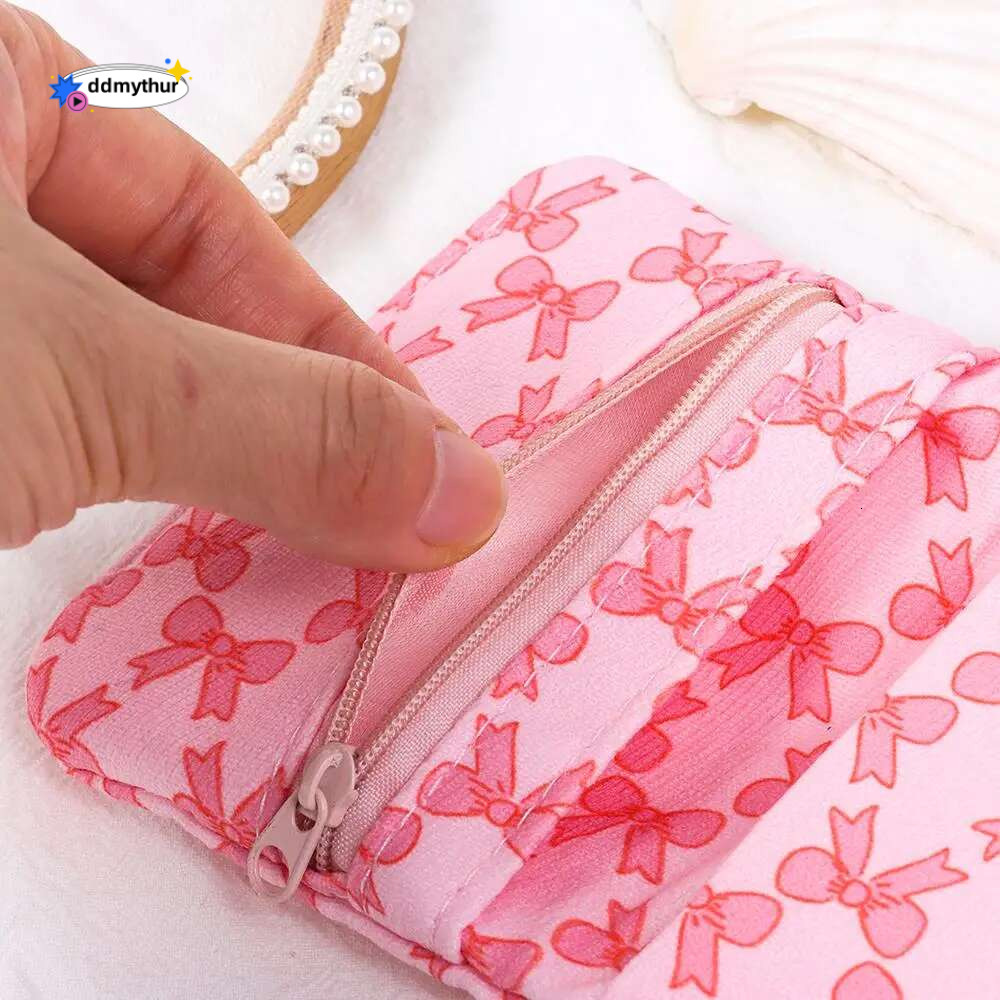 en Pink Bowknot Printing Wallet Cute Girls Earphone Storage Bag Coin Purses Money Change Kawaii Zipper Key Pouch ddmythur