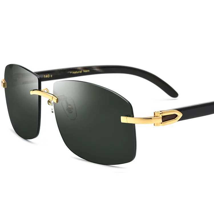 Natural Black Buffalo Horn Handmade Rimless Sunglasses Classical Luxury Uv400 Gradient Unisex Unique Texture Outdoor EyeglassesC250411