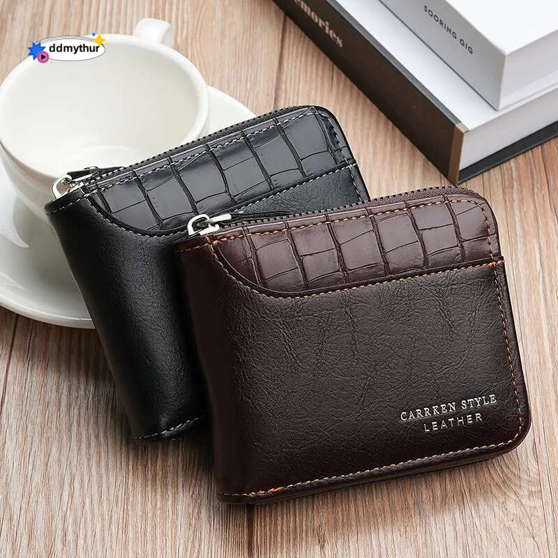 New Short Zipper Coin Pocket Retro Male Patchwork Purse Quality ID Card Holder Stone Pattern Wallet for Men ddmythur