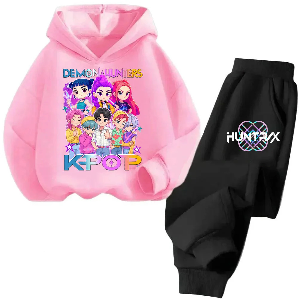 childrens hooded sweater set - K-pop Demon Hunter Girl Cute Casual Top for Kids Sports Shirt with Cartoon Print 2 pieces 251111
