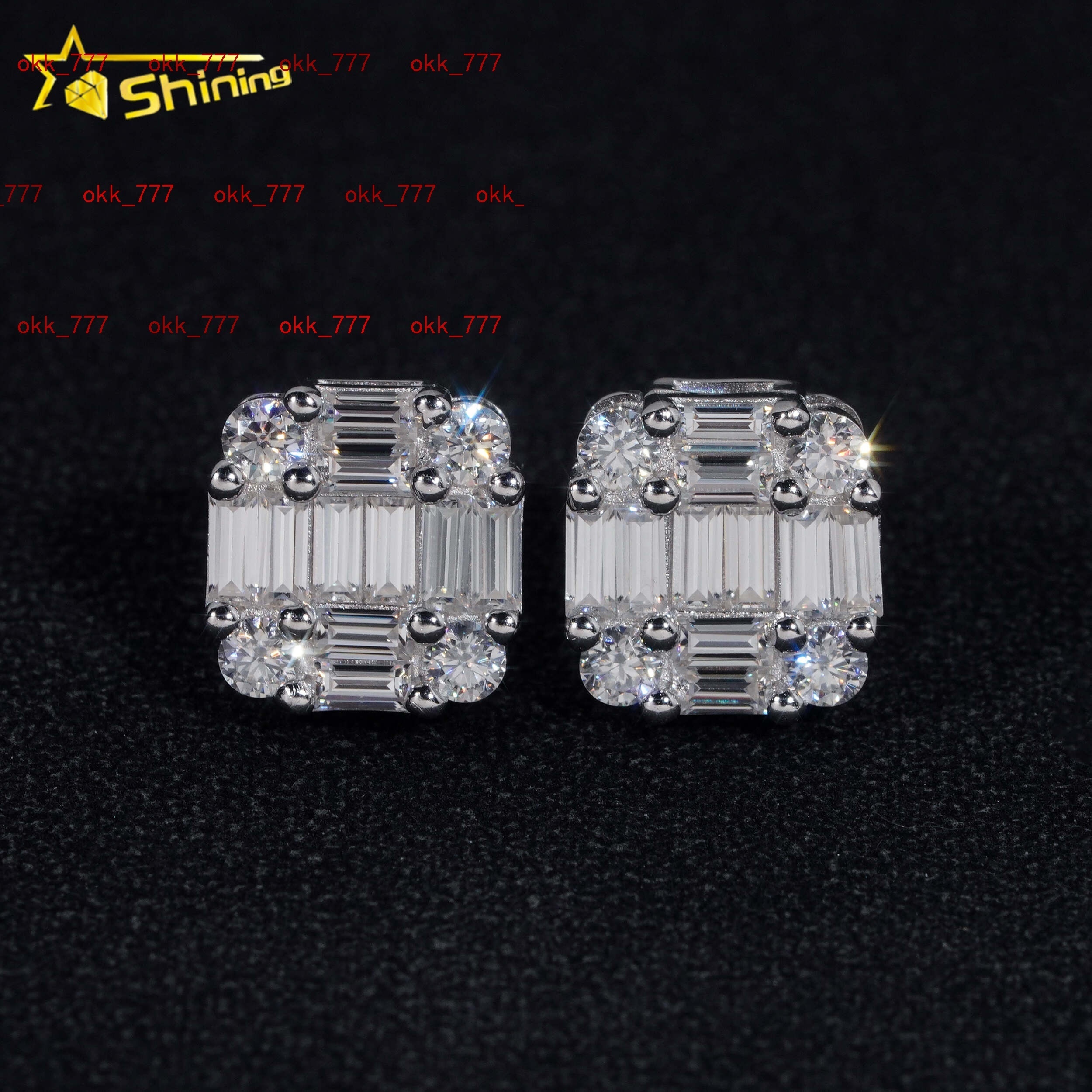 New Arrival Hip Hop Design Baguette Diamond VVS Iced Out Moissanite Stud Earrings for Men