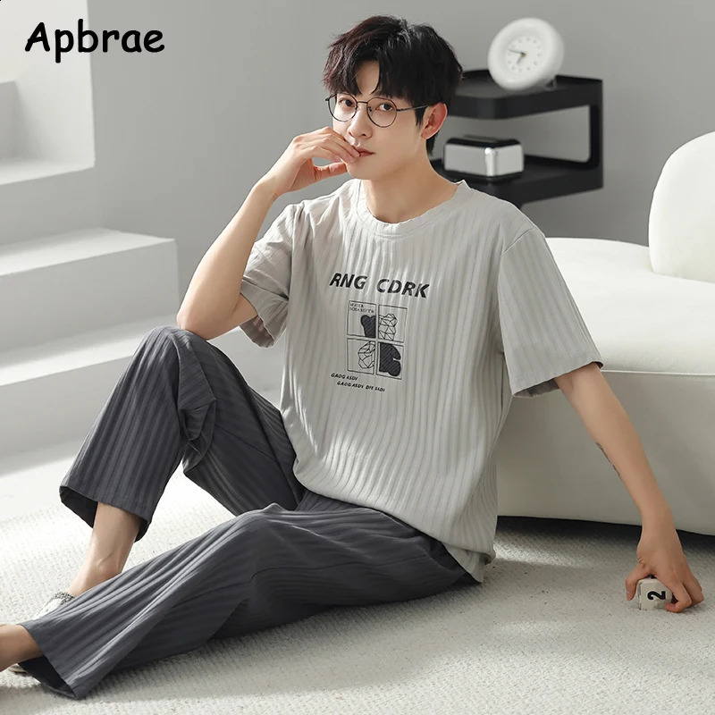Spring and Autumn Mens Pajamas Soft Short sleeved Pants Pajama Set Plus Size L-3XL Mens Pajamas O-neck Mens Pajamas 250411