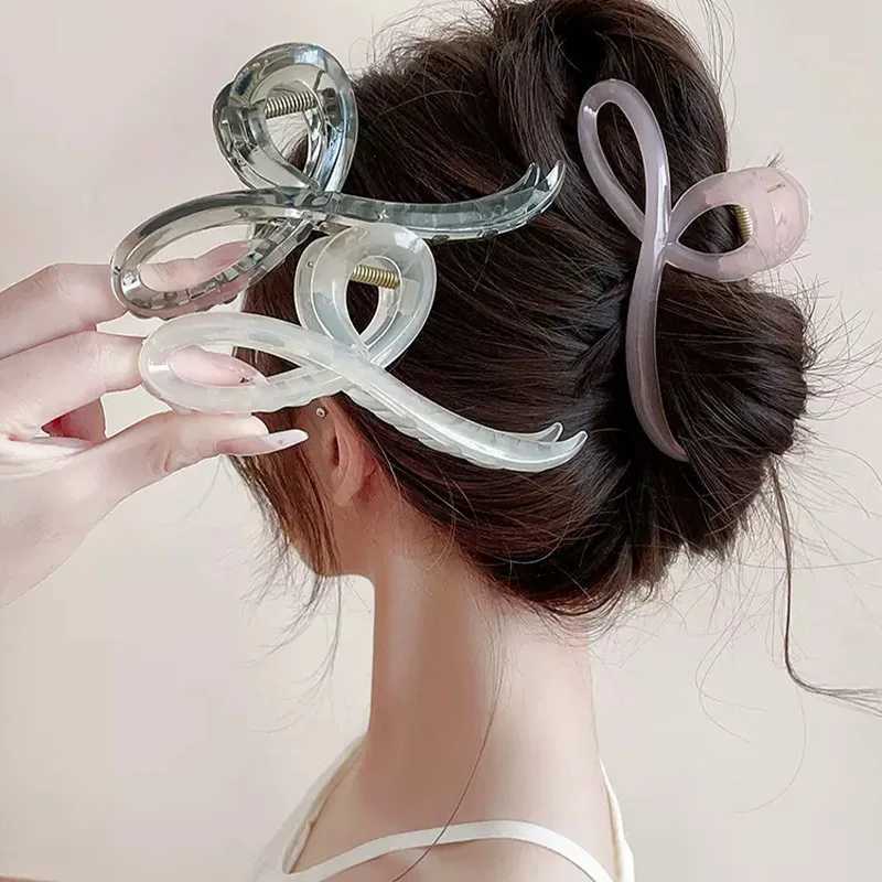 Elegant jelly colored bow hair claws suitable for women sweet hair decoration hair clip at the back fashionable hair accessories Y2504012