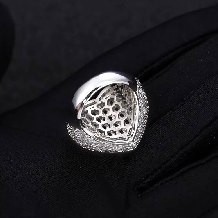Yu Ying Solid 925 Silver Heart Ring D White Baguette Moissanite Diamond Ring Hip Hop Men Women Cuban Ring