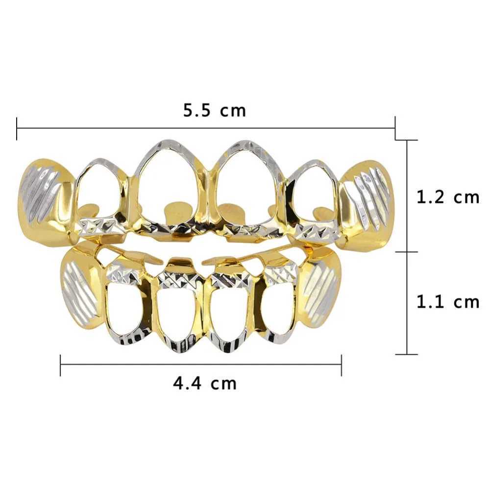 TOPGRILLZ New Gold Silver Hollow Open Dlampnd Cutting 6 Teeth Top and Bottom Grill Bracket Hat Hip Hop Grill Set Party Jewelry W250412