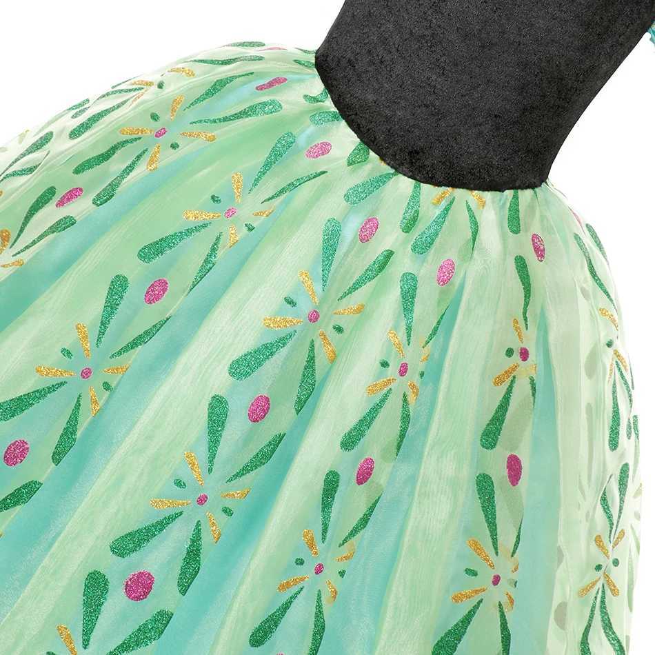 Disney 2025 Princess Girl Anna Dress Vestdos Party Birthday Costume Childrens Wig Crown Gloves Halloween CostumeXJ250411