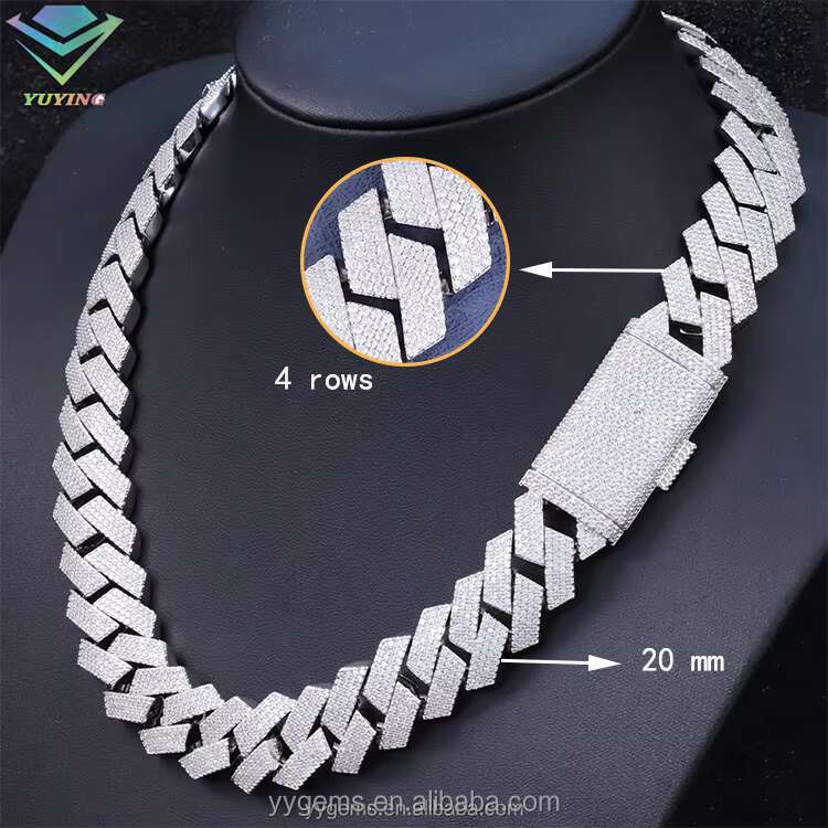 Yu Ying RTS Heavy Weight 20mm Wide 4rows Moissanite Cuban Chain Men Necklace S925 Silver Cuban Link Chains Jewelry