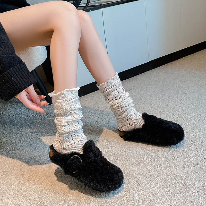 TEEMAZZI designer shoes genuine leather cork sole high quality casual shoes versatile velvet warm cotton slippers for woman black white