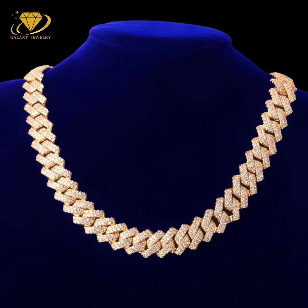 Hot Sale Pass Diamond Tester 2rows Prong Cuban Choker VVS Moissanite Diamond Miami Cuban Necklace Link Chain Hip Hop Jewelry
