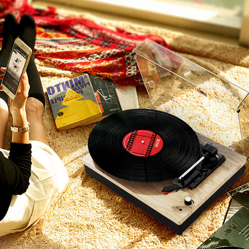E200 , Turntable, Record Player with 2 Stereo Speakers, Wireless 3-Speed 33/45/78RPM, Support Headphone Jack/USB/AUX-IN/RCA-Out