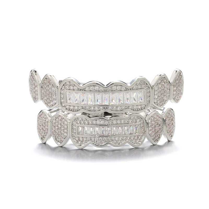 Full CZ bagels stone teeth Grillz hat cubic zirconia ice out micro paving mens and womens jewelry charming grill W250412