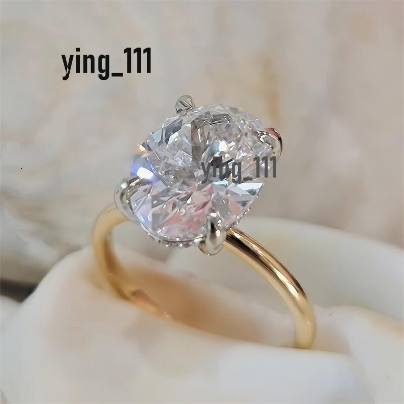 Jewelry 3CT Oval 2 Tones Hidden Halo CVD Lab Diamond Engagement Ring Oval Diamond Yellow And White Gold Wedding For Women
