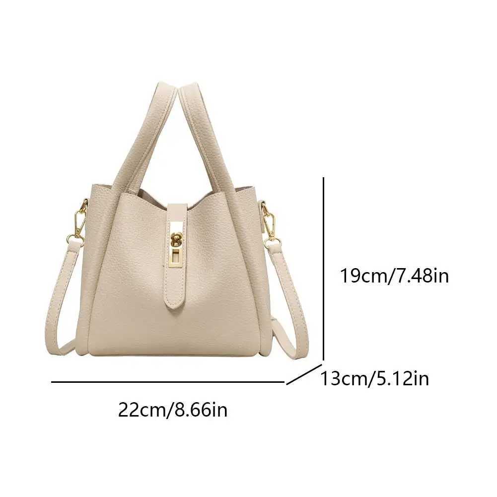 2024 Trend Womens PU Leather Handbag with Inner Bag Magnetic Lock Bucket Bag Double Handle Solid Cross Shoulder BagXJ250412