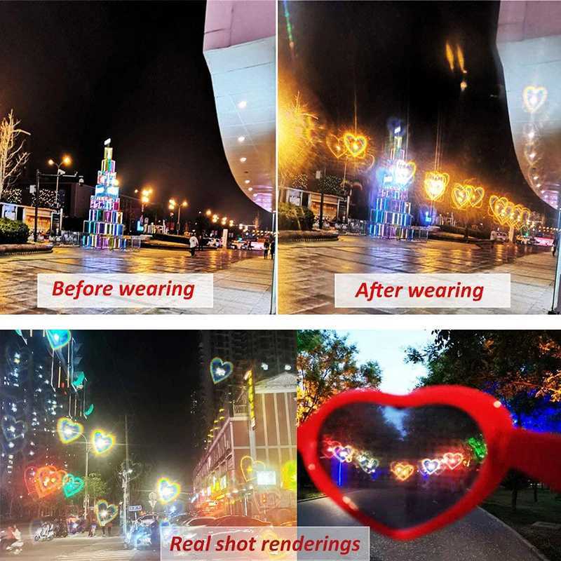 Women Fashion Heart Shaped Effects Glasses Watch The Lights Change To Heart Shape At Night Diffraction Glasses Female SunglassesC250411