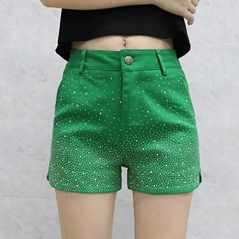 Diamond Denim Shorts for Womens Streetwear Spring Autumn Elastic High Waist Slim Shorts Female Casual Short Pants 250411