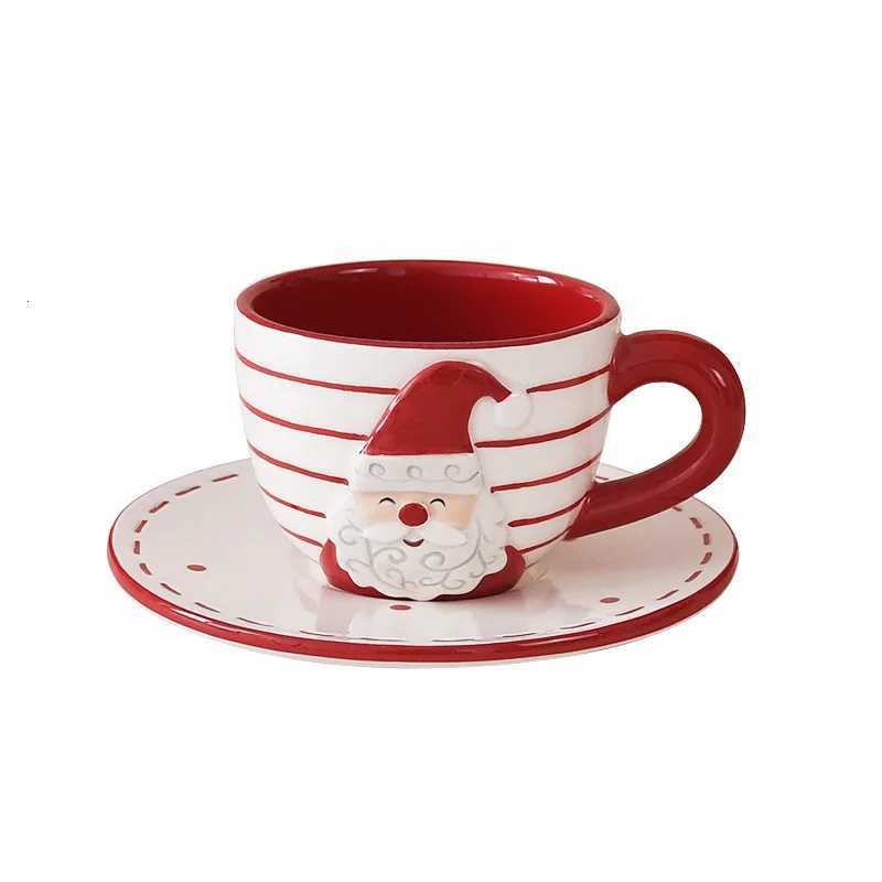 Christmas JUSTINLAU Santa Claus Ceramic Coffee Cup Saucer Teapot Creative Relief Afternoon Tea Cup and Saucer Teaware Set Christmas Gift Y251112