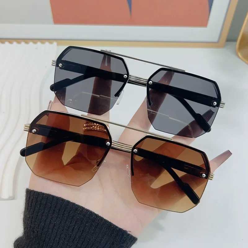 Mens Metal Sunglasses Square Half Frame Rice Nails Casual Trend Personty Retro Fashion Outdoor Sports EyeglassesC250411