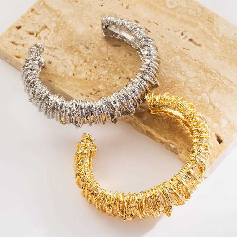 Mewanry Lines Weave Texture Cuff Bracelet For Women Couple New Trendy Creative Hip Hop Heavy Industry Vintage Party Jewelry GiftC250411