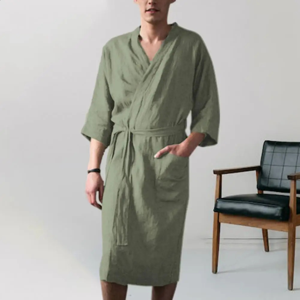 MenS Nightgown Cotton And Linen Robes Spring And Summer Autumn Japanese Kimono Nightgown Homewear Bath Steamed Clothes 250409