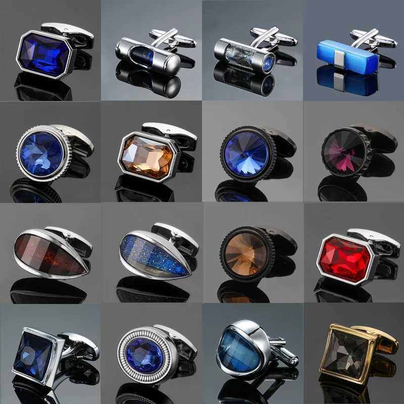 Mens French shirt cufflinks copper material blue crystal zircon clock spiritual level fashion brand French cufflinksT250412