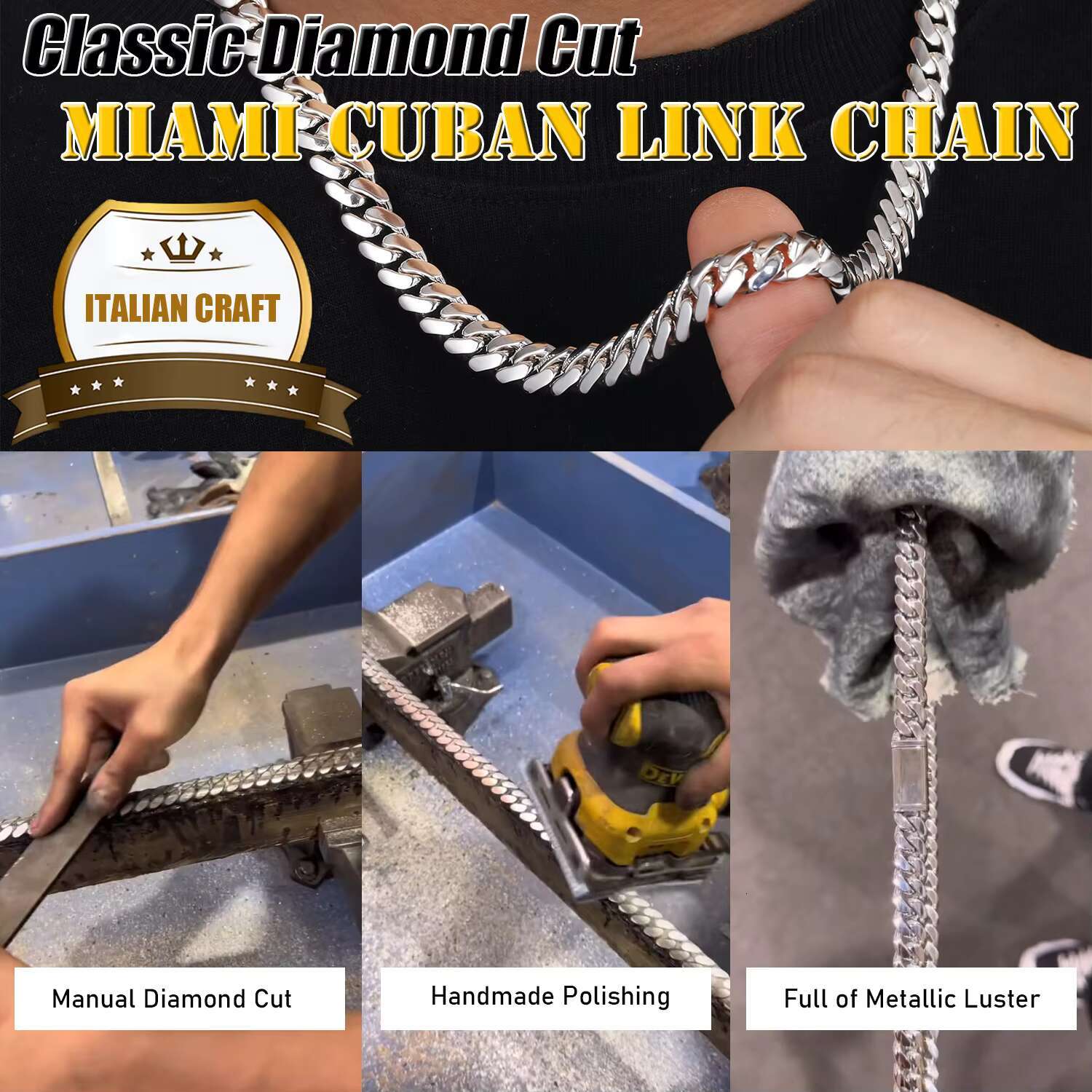 Delivery handmade 6-10mm Miami chain fashion pure sier hip-hop jewelry Cuban necklace for men