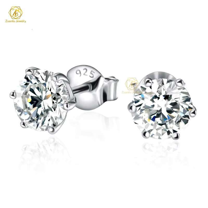 Gold Plated 6.5mm Moissanite Stud Earrings Blue Green Pink 6-Prong Push Back Design Cute Style for Anniversary Occasions