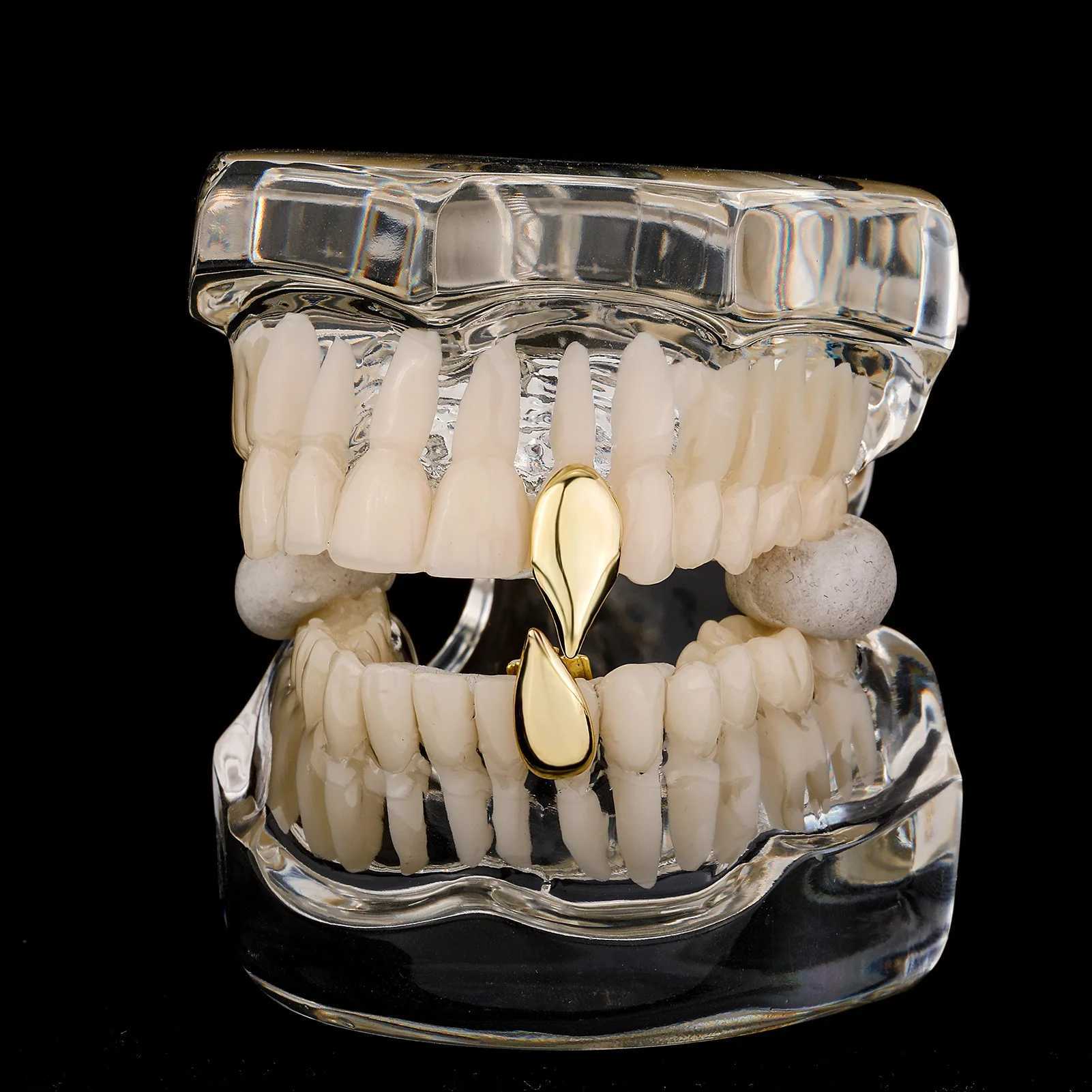 YOONGX Fashion Top Bottom 2 Teeth Grilz Fans Hip Hop 14K Gold Plated Hat Mens Halloween Jewelry Cosplay W250412