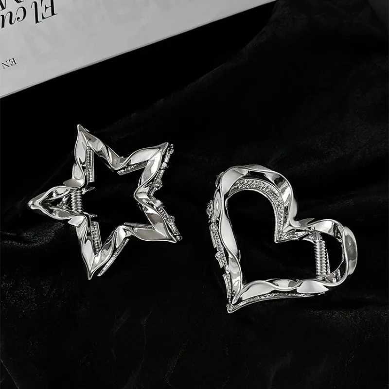 Y2K metal silver star female hair clip Korean simple love heart pentagonal shark clip girl hair clip accessories Y2504012
