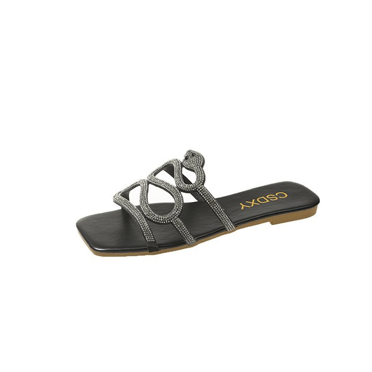 Ladies 2025 summer Serpentine twisty rhinestone flat slippers outside to wear a pretty all-match fairy style sandals beach shoes