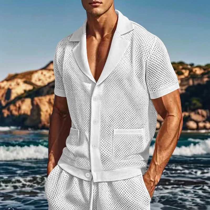 2024 mesh breathable cold casual set thin mens short sleeved two-piece setXJ250412