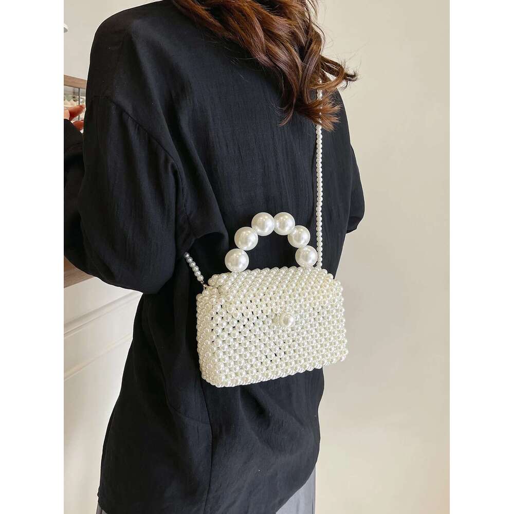New Classic Trend Handmade Beaded Woven Bag Elegant Temperament Handbag Exquisite Fashion Pearl Chain Shoulder Crossbody