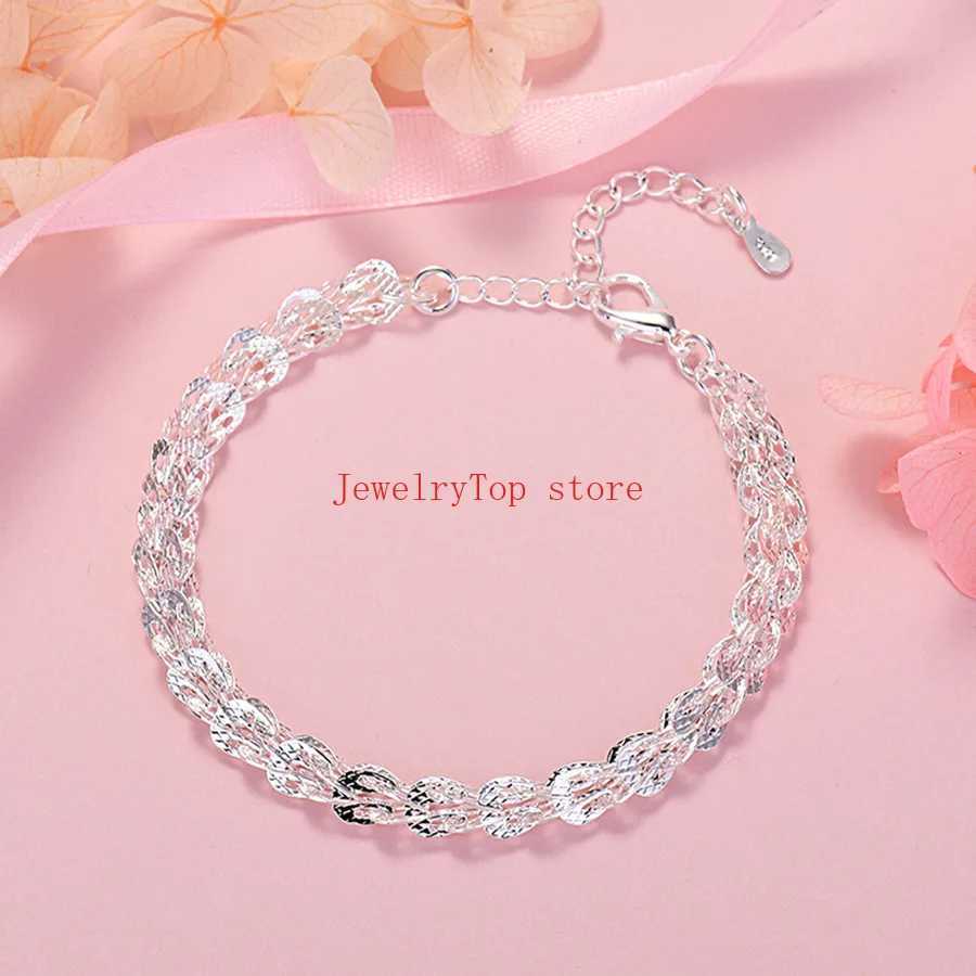 JewelryTop Fine 925 Sterling Silver Beautiful lathes carved pattern bracelets for women jewelry wedding party holiday giftsC250411