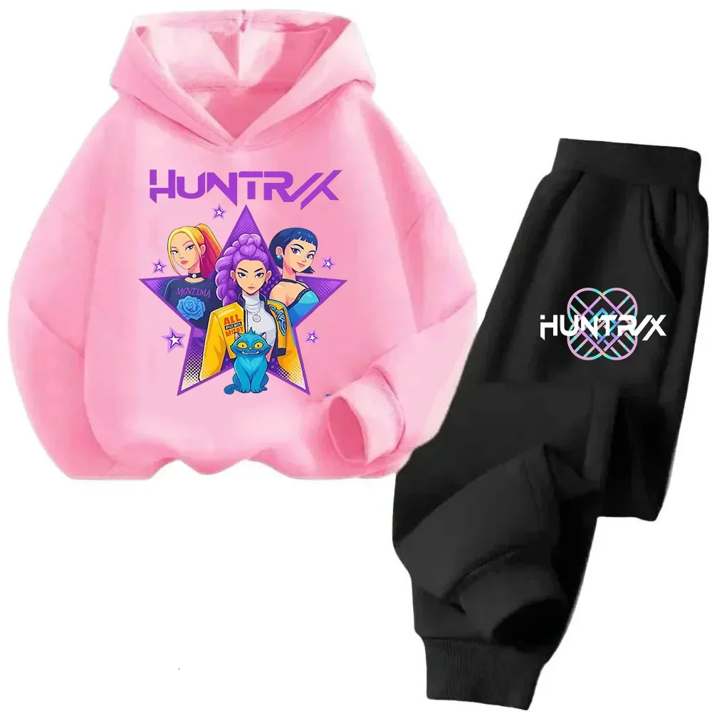 childrens hooded sweater set - K-pop Demon Hunter Girl Cute Casual Top for Kids Sports Shirt with Cartoon Print 2 pieces 251111