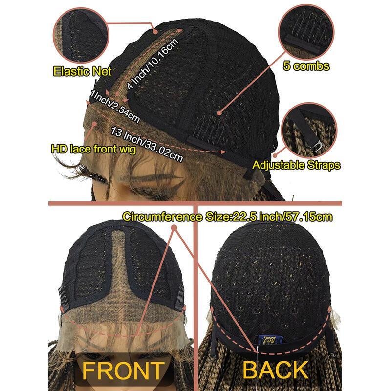 30 inch for Women Full Box KnotlessBraided Wigs Lightweight Braids Synthetic Lace Front Wig Black plus light brown Hand Braided