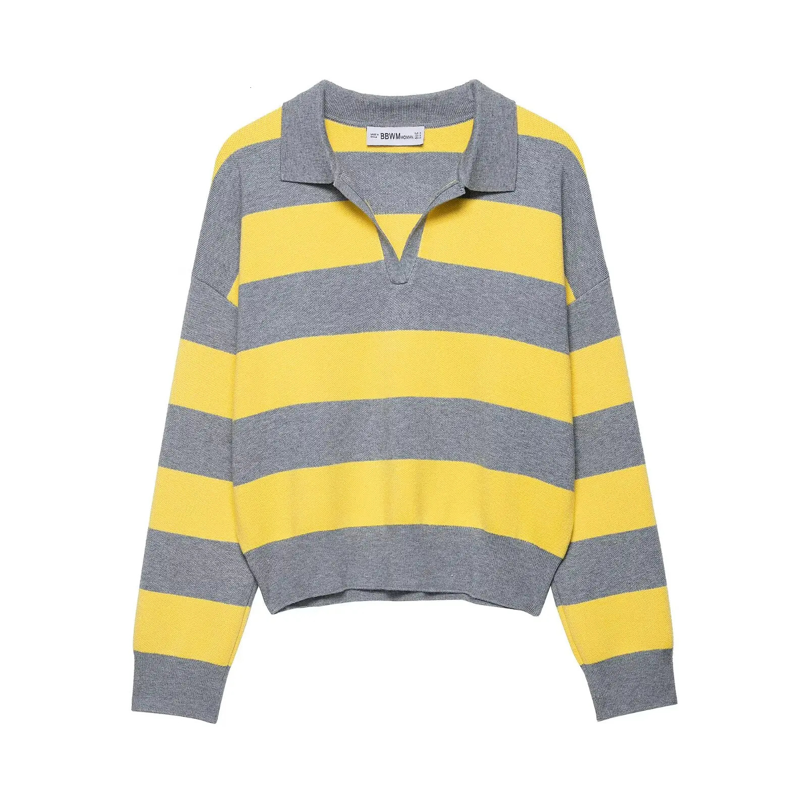 Autumn Womens Clothing Fashionable Trendy Striped POLO Collar Sweater Casual Long Sleeve Female Elegant Knitwear 251112