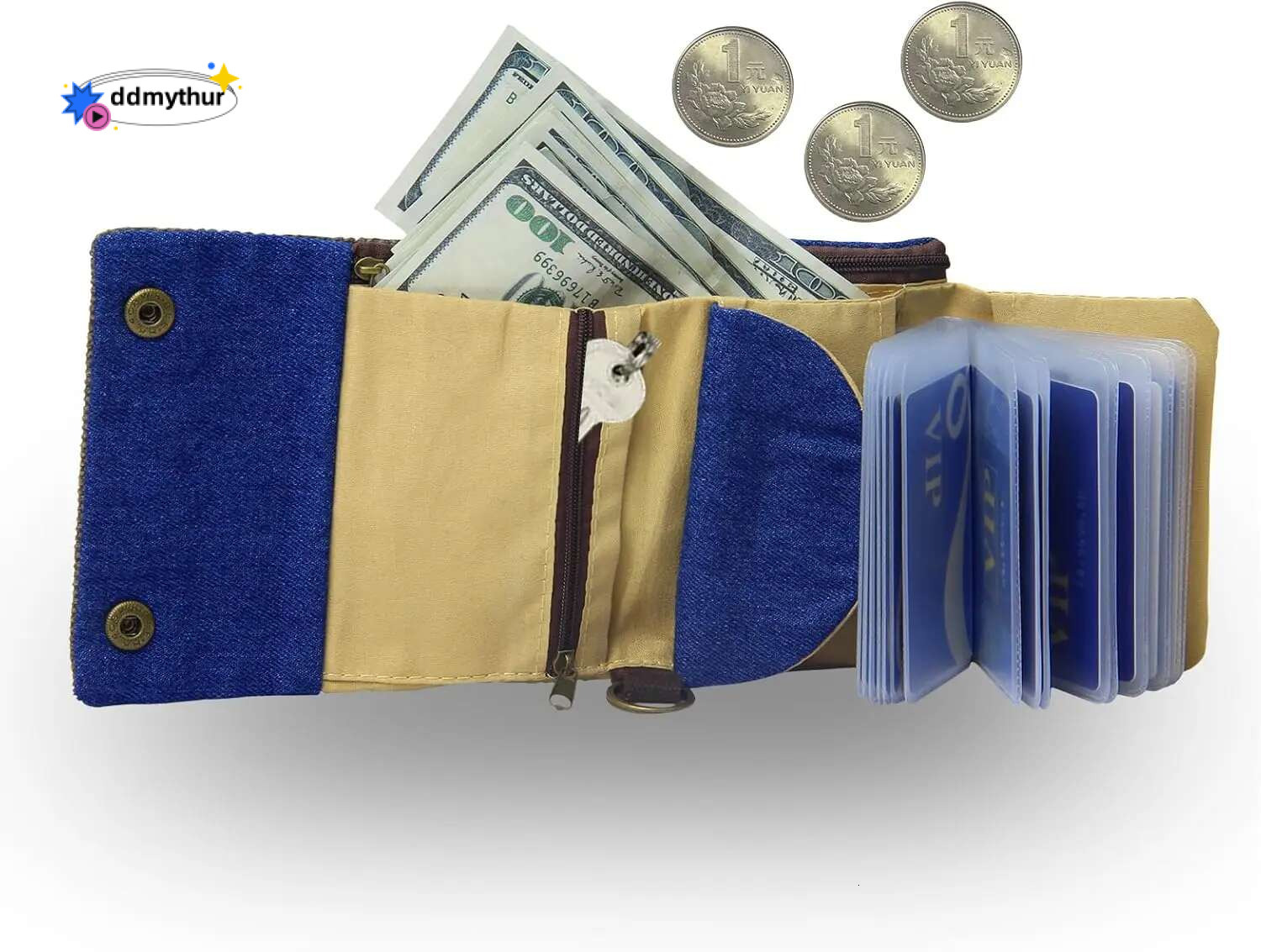 Handmade Three Fold Fabric Wallet Women Men Simple Short Zipper Purses for Teens Personality Multi-function Key Bag Card Holder ddmythur