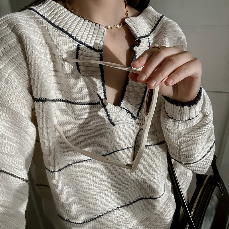 Fall outfits women modest women's color clashing striped casual sweater comfortable temperament street loose set fashionable and versatile street