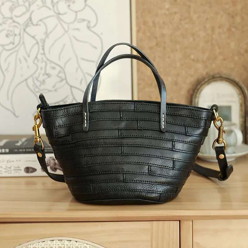 Head Layer Tanned Cowhide Hundred Small Vegetable Basket Splicing Women's Bag Single Shoulder Crossbody Handheld Retro