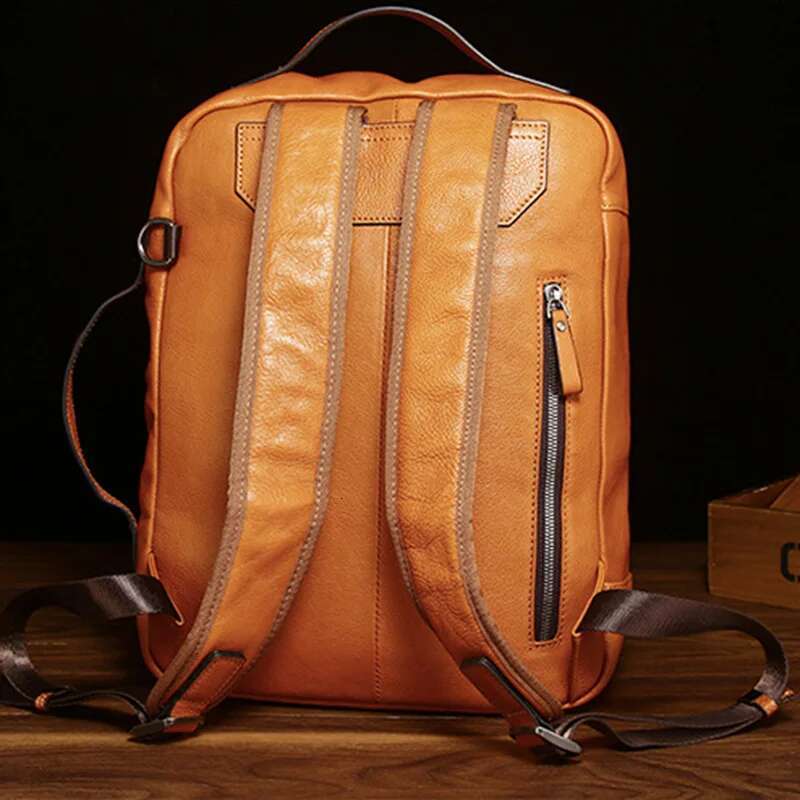 Men's Genuine Leather Backpack Trendy Fashion Tree Cream Top Layer Cowhide Large Capacity Printed Computer Bag
