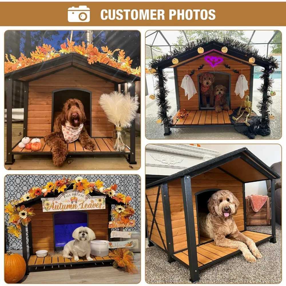 Outdoor dog house insulated oversized dog house with lining for winter hot dog house with 100% insulated all iron frame X250412