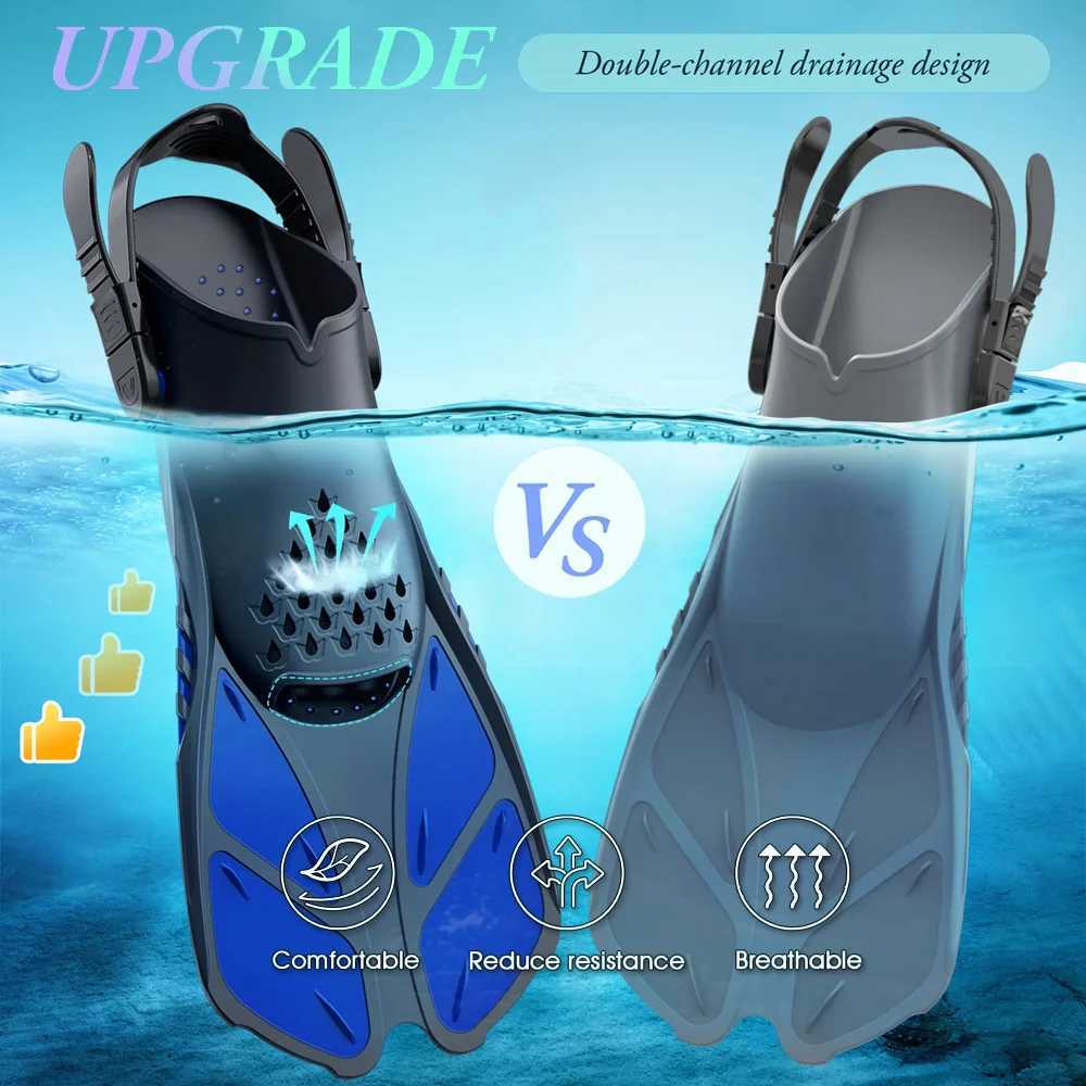 Inflatable fins adjustable buckle swimming flip cover short silicone diving shoes open heel travel size adult mensY250412