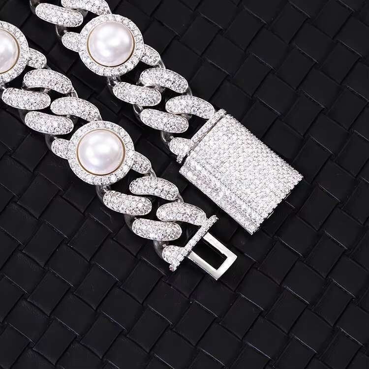 Unique Design Elegant Necklace 17mm Wide Freshwater Pearl Sterling Silver VVS Iced Out Moissanite Chain for Anniversary Gift