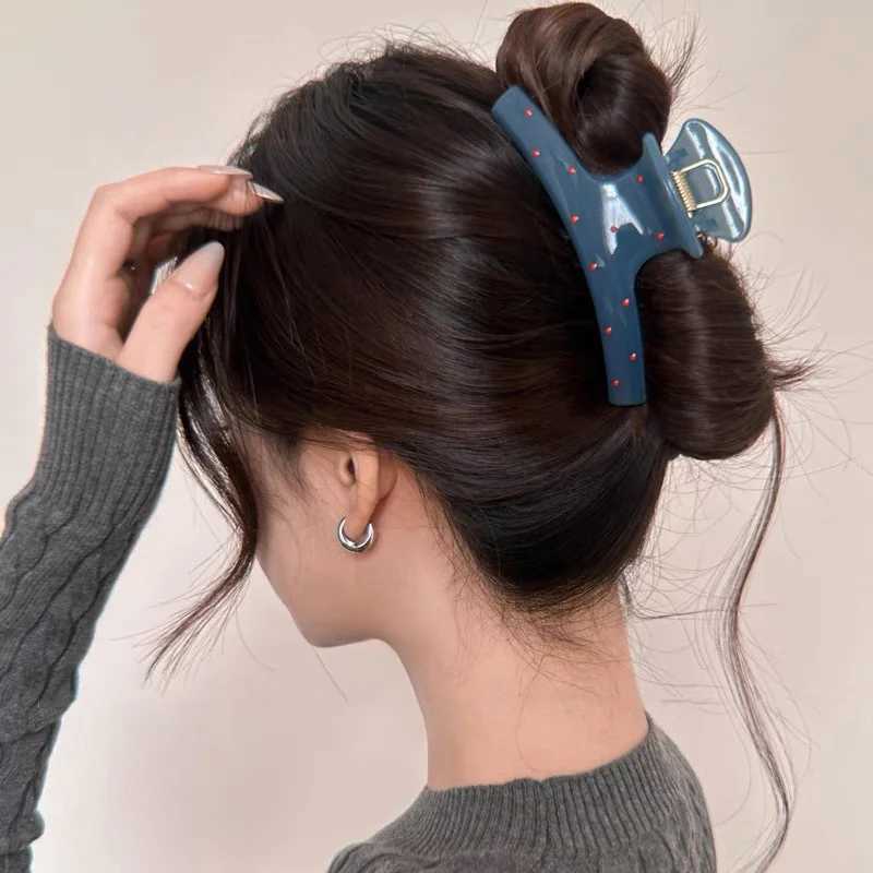 1/2 piece retro blue polka dot red bow hair clip shark claw clip hair clip bucket Korean womens hair clip Y2504012