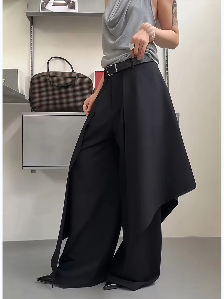 RORORIRI Women Pants Work Trousers Black Wide Leg Suit Long Casual Office Trouser High Waist Irregular Pantalones Mujer Z260314