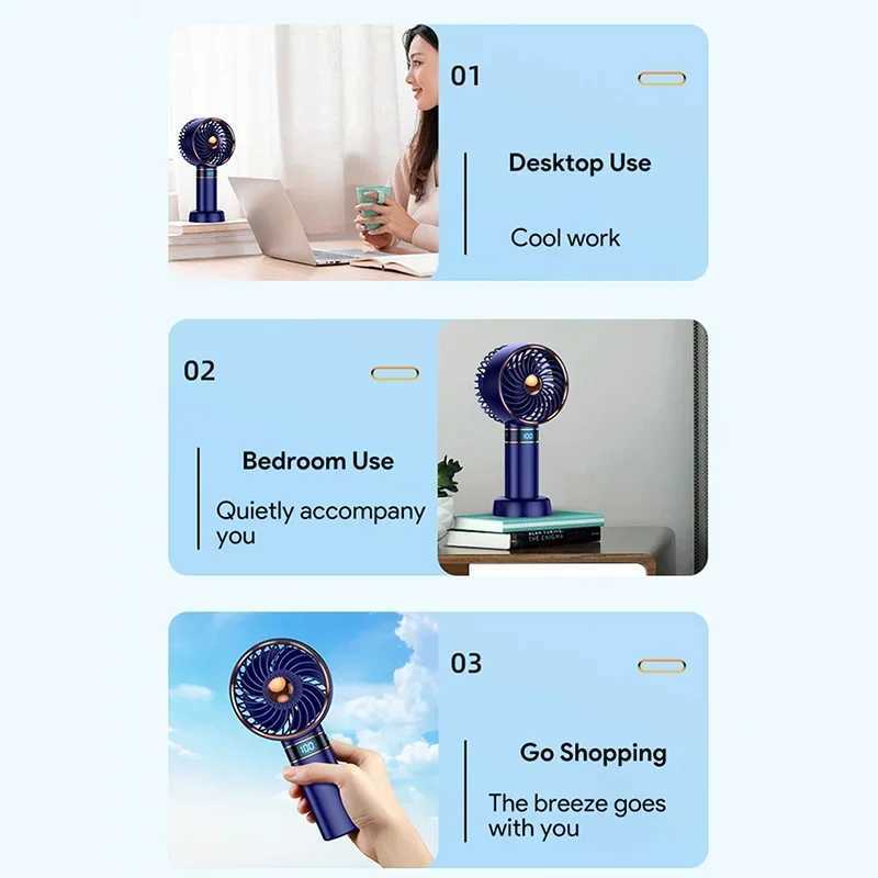 Charging 5000mAh portable fan handheld mini fan USB handheld small pocket fan with data display desk stand home air conditioner X250412