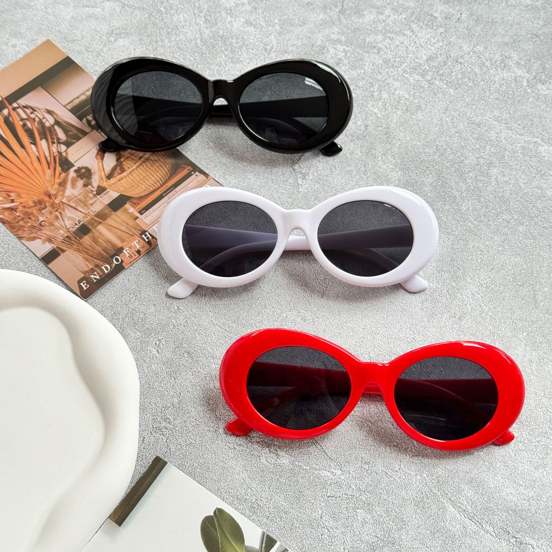 24 new fashionable street photography glasses, high-end and UV resistant oval cat eye sunglasses